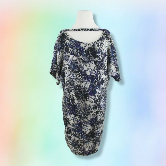 Club‎ Monaco Dress XS Loose Fit Silk Fully Lined Abstract Print Open Back - Picture 1 of 8